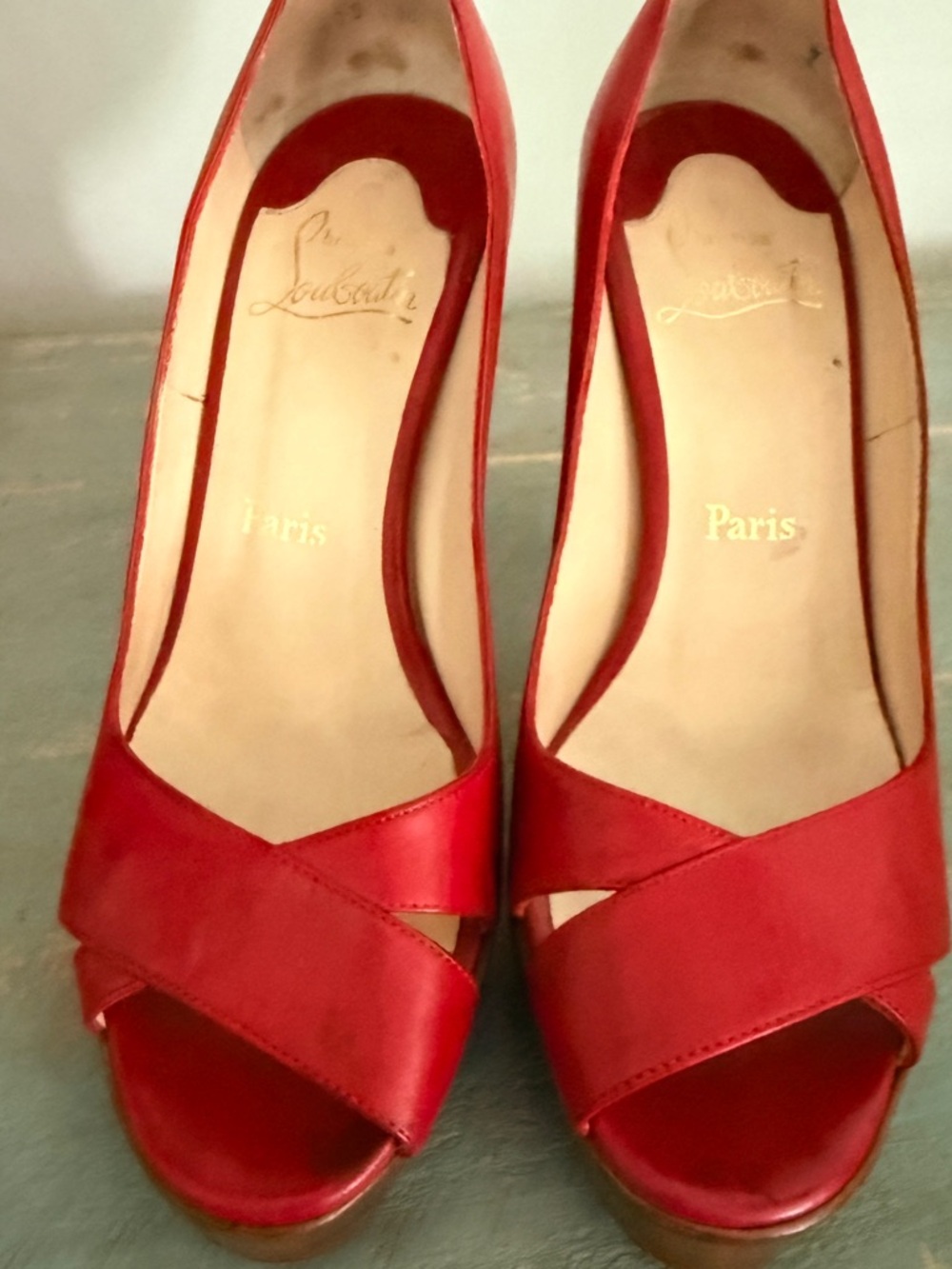Christian Louboutin Red Open-Toe Cross-Strap Platform Heels a size 38